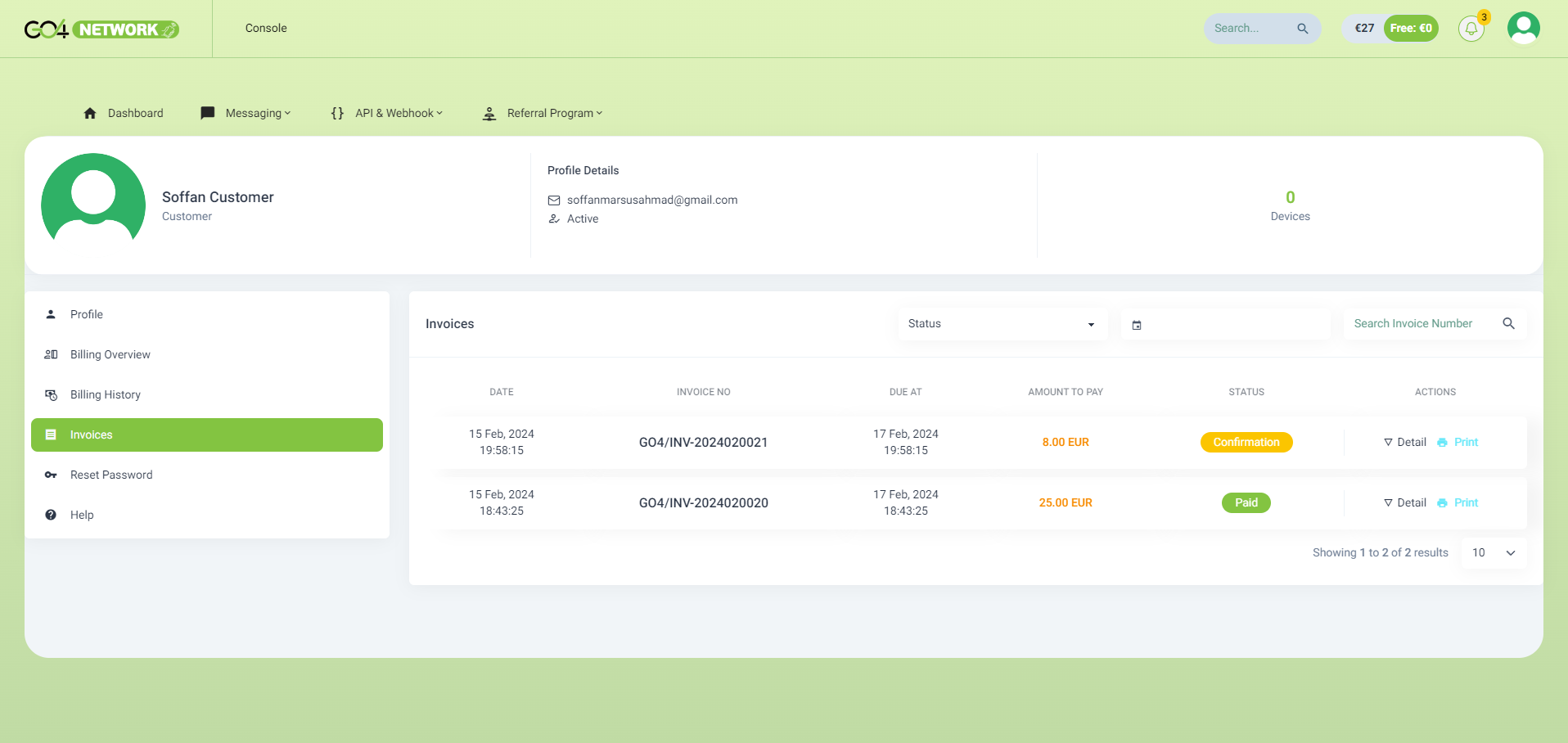 Profile Invoices Table