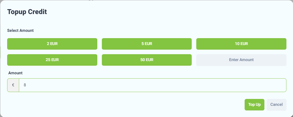 Top Up Credit Modals